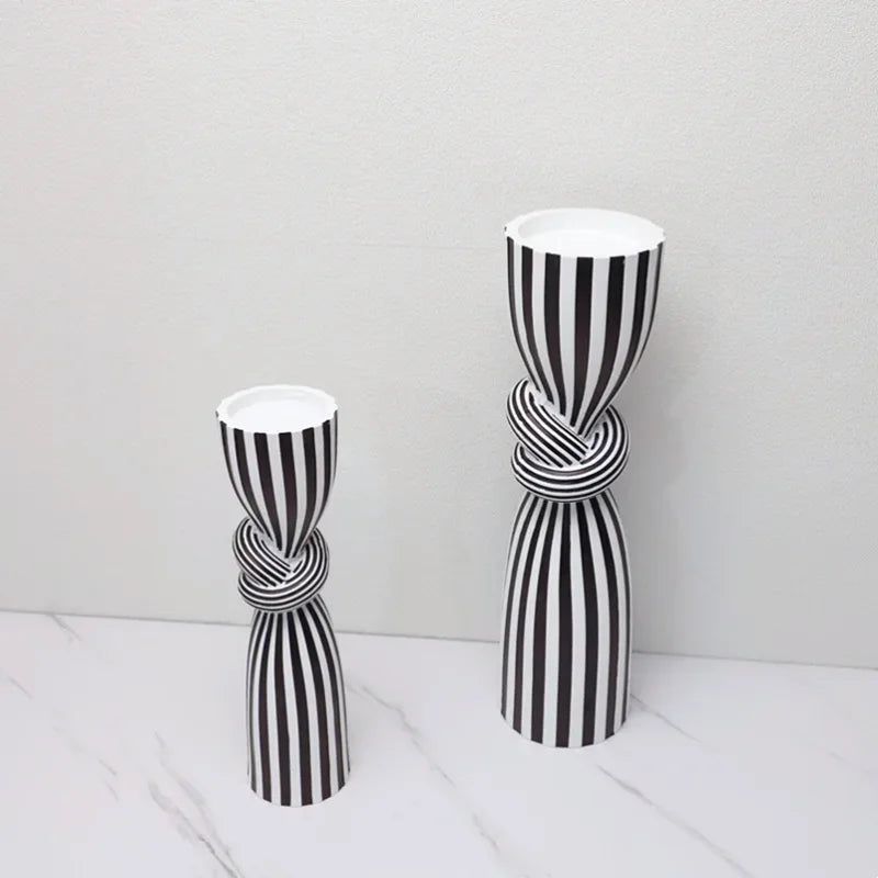 Candle Holders - Black and White Stripes