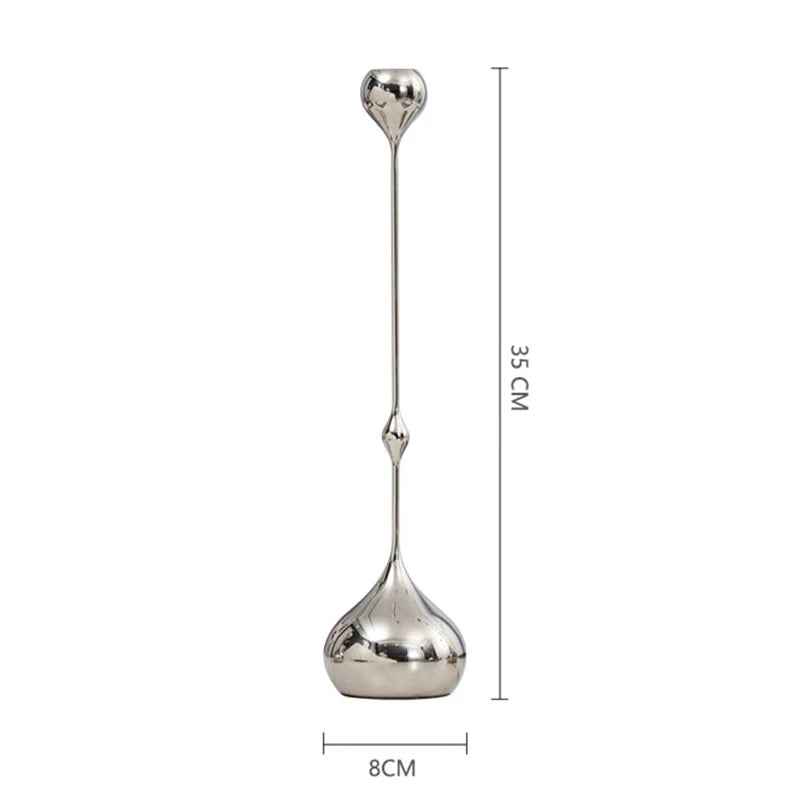 Silver candle holder (B) with dimensions on a white background