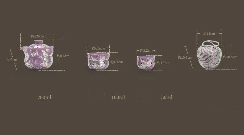 Ceramic Portable Tea Set - Ru Kiln Butterfly