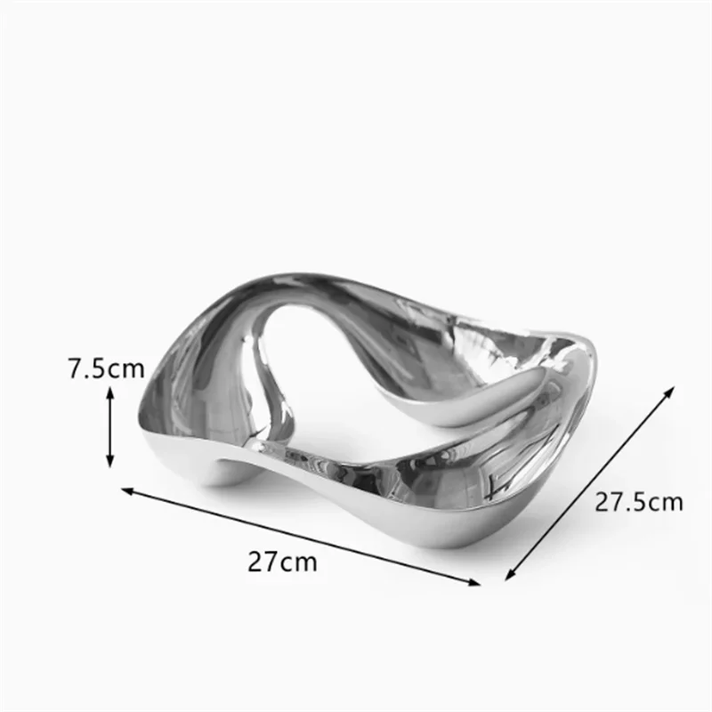 Silver bowl with dimensions labeled on a white background
