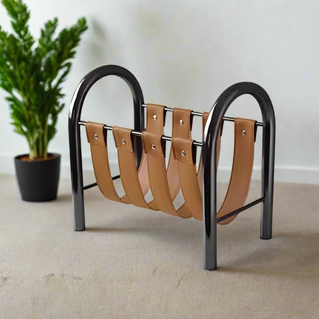 Magazine Rack - Leather + Metal