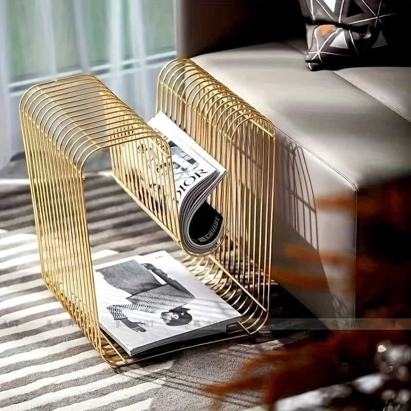 Magazine Rack and Side Table - Metal, gold colour