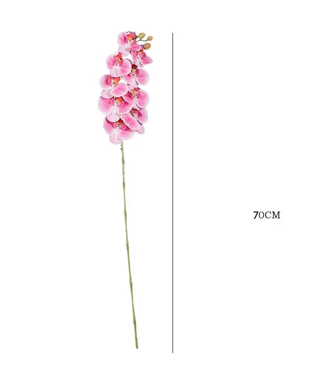 Artificial pink orchid flower stem on a white background with text indicating length.
