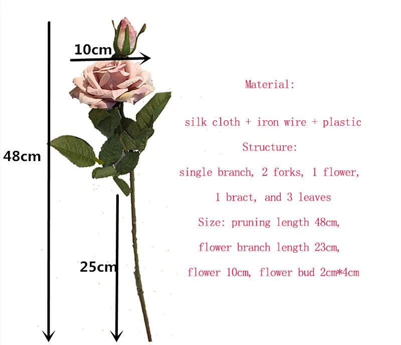 Measurement chart of a decorative flower with dimensions and material details.