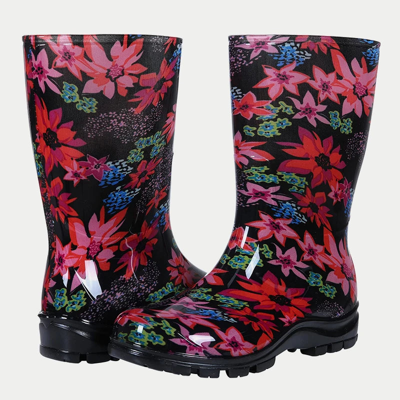 Gumboots / Mid-Calf Rain Boots - Florals