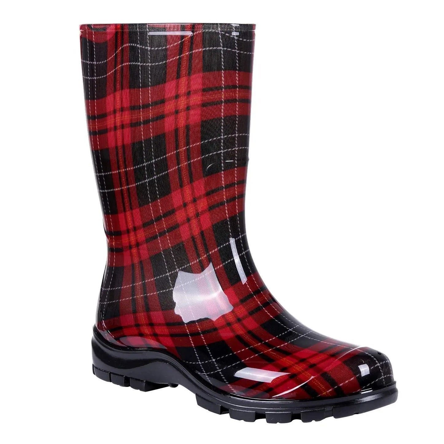 Gumboots / Mid-Calf Rain Boots - Plaid
