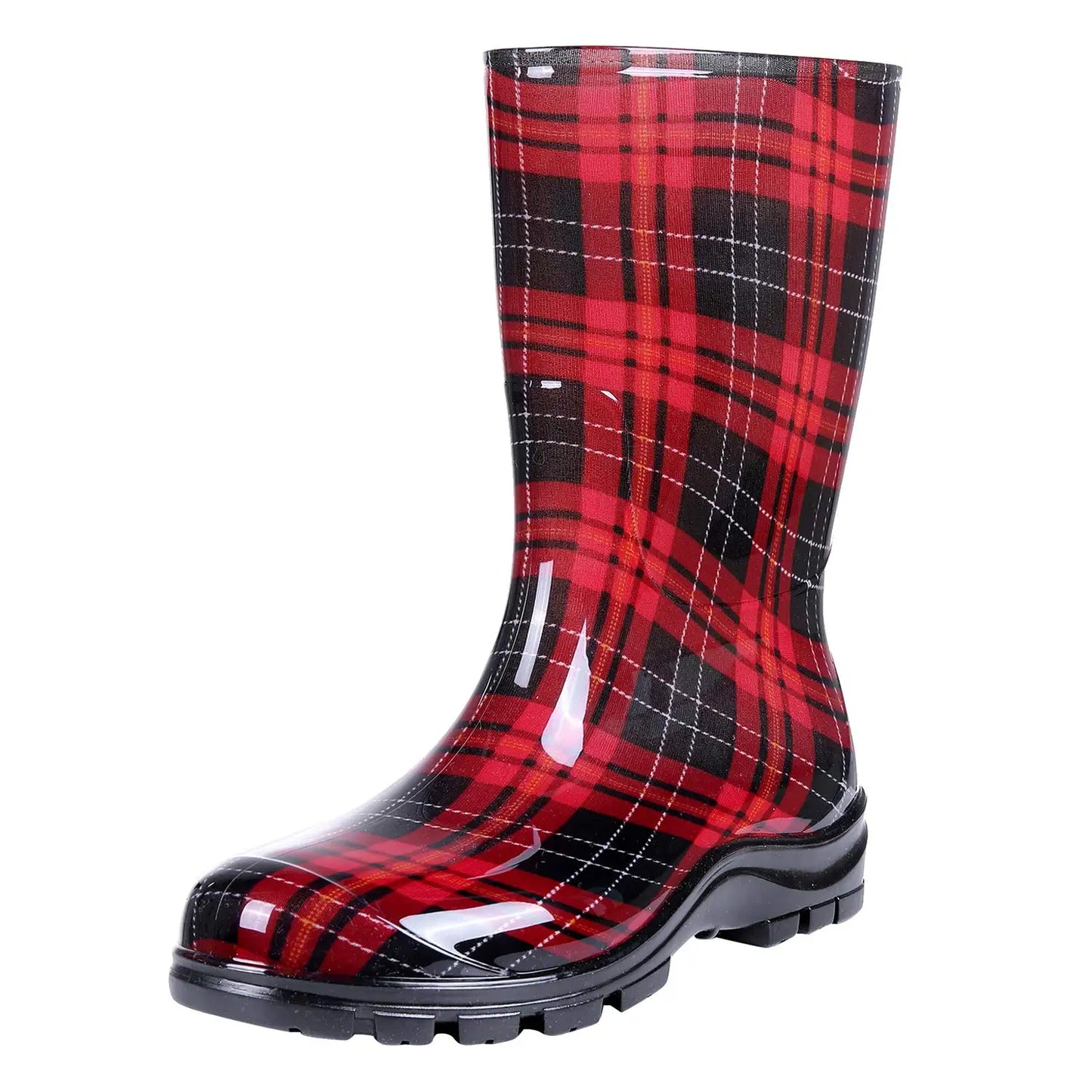 Gumboots / Mid-Calf Rain Boots - Plaid
