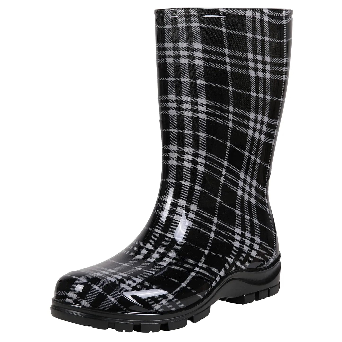 Gumboots / Mid-Calf Rain Boots - Plaid