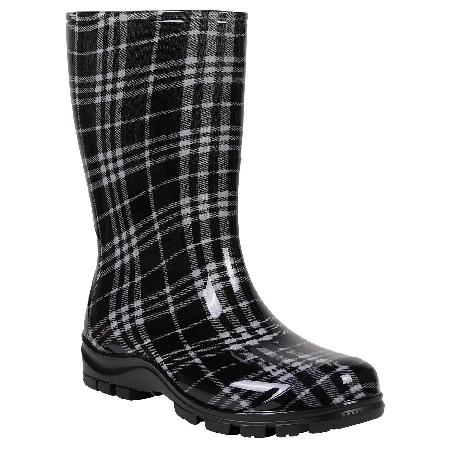 Gumboots / Mid-Calf Rain Boots - Plaid