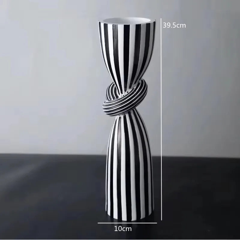 Candle Holders - Black and White Stripes