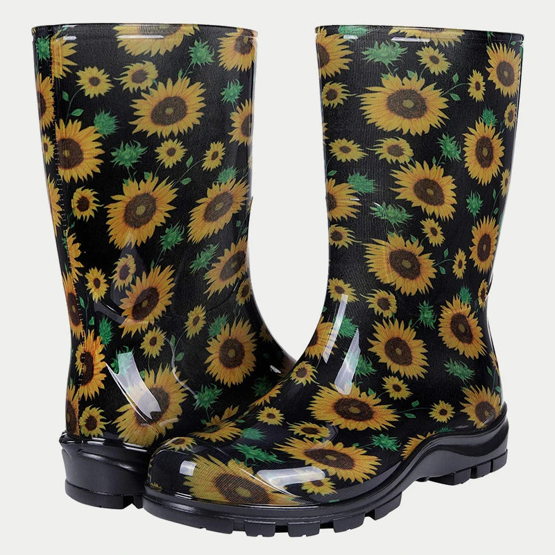 Gumboots / Mid-Calf Rain Boots - Florals