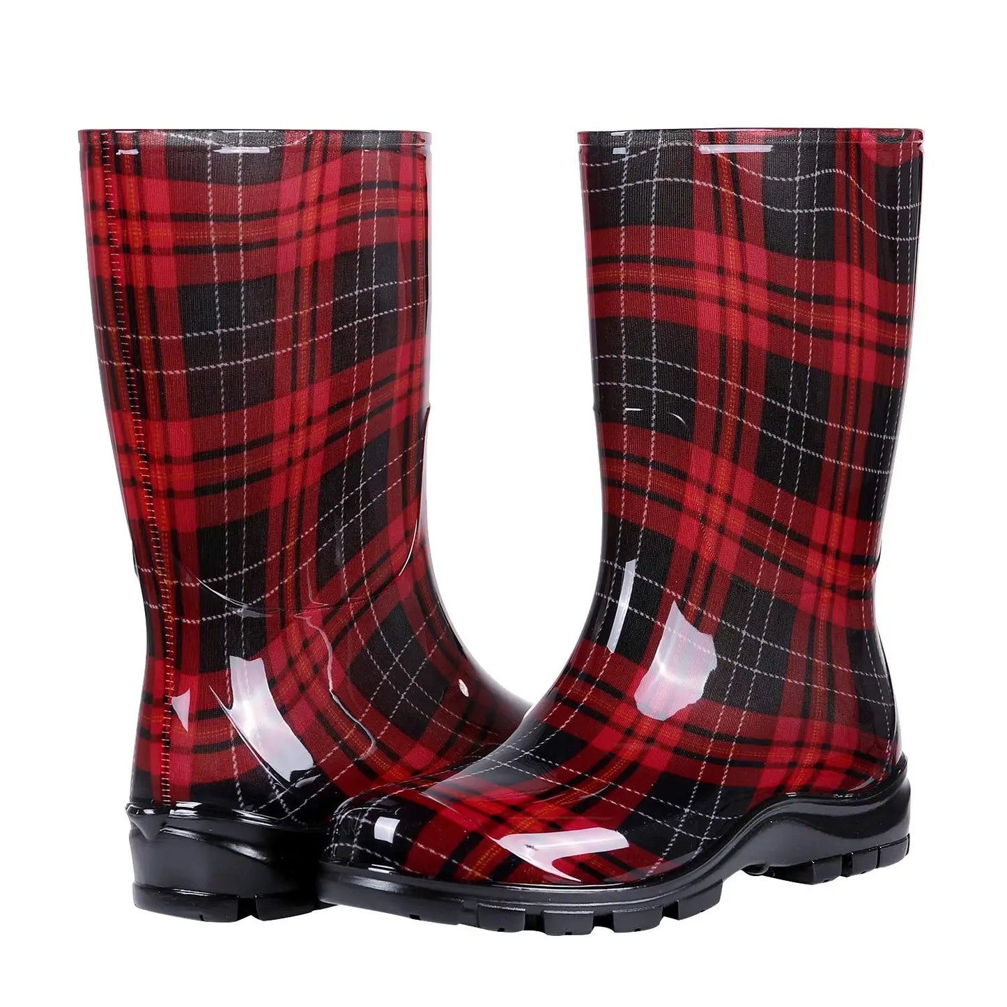 Gumboots / Mid-Calf Rain Boots - Plaid