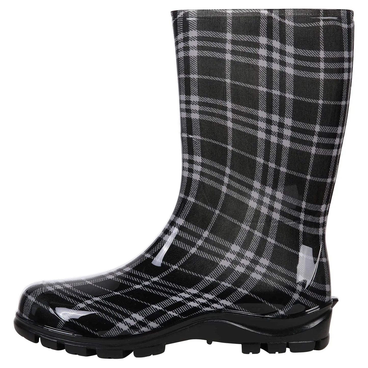 Gumboots / Mid-Calf Rain Boots - Plaid