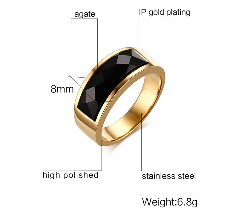 Men's black + gold ring - Carnelian stone