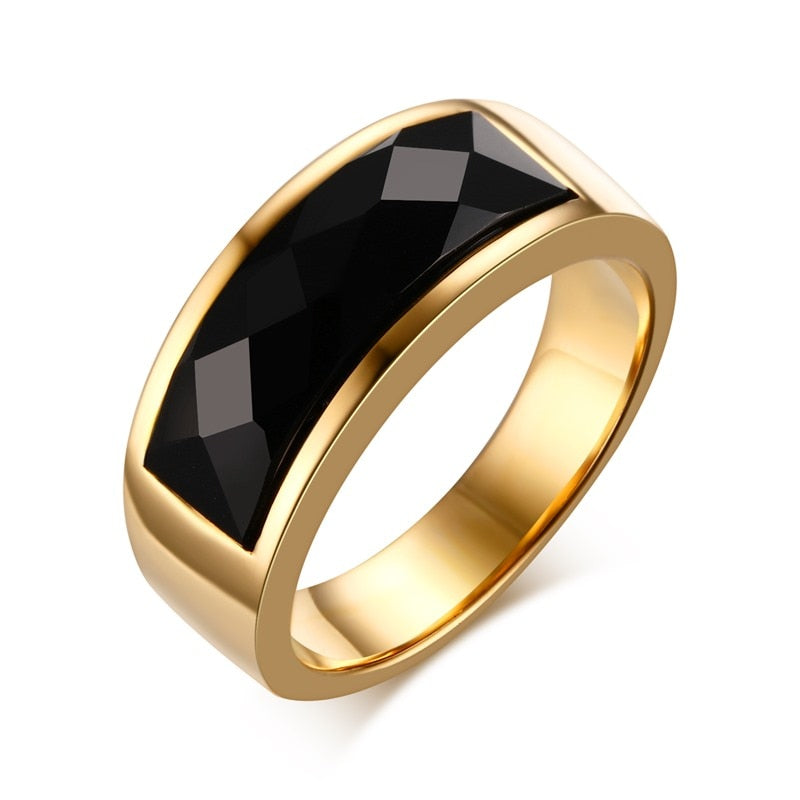 Men's black + gold ring - Carnelian stone