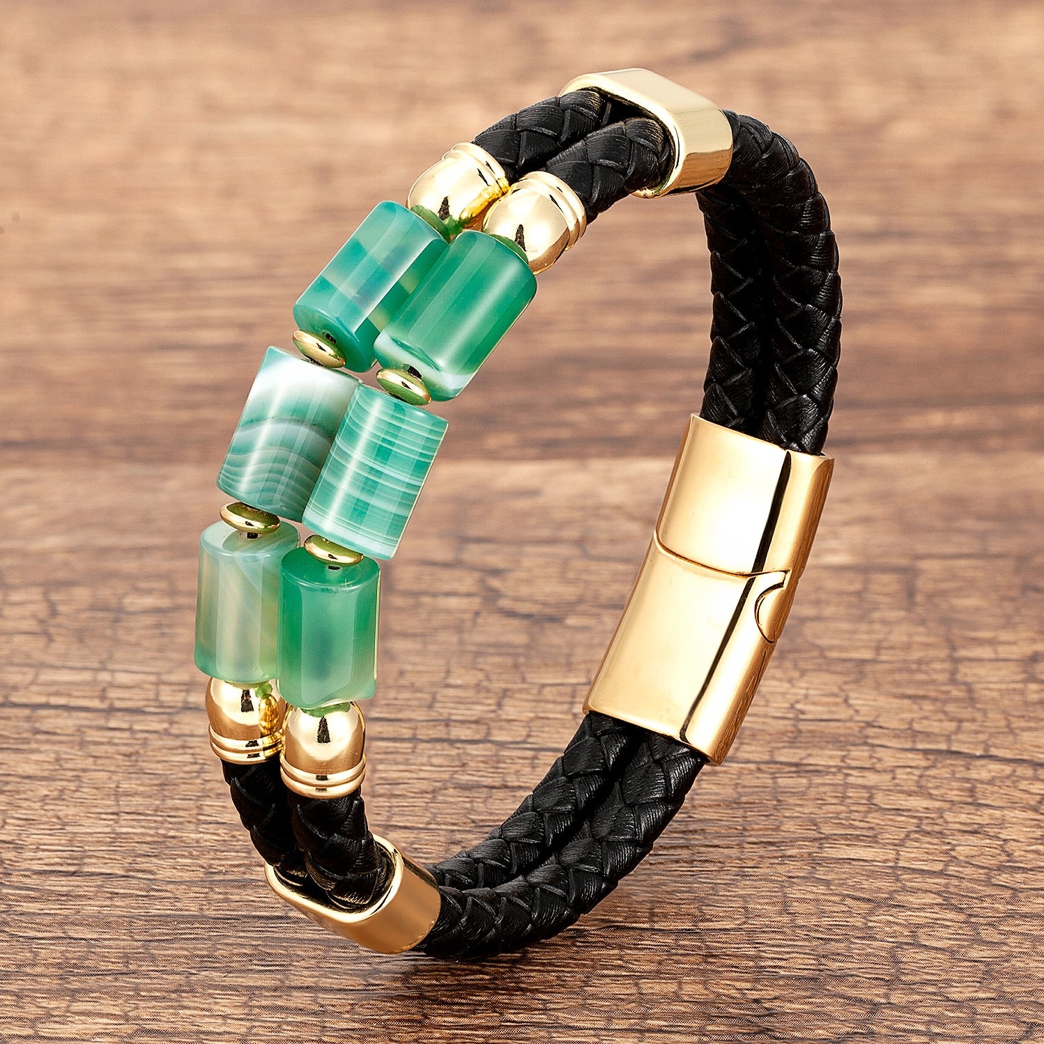 Natural Stone + Leather Bracelet